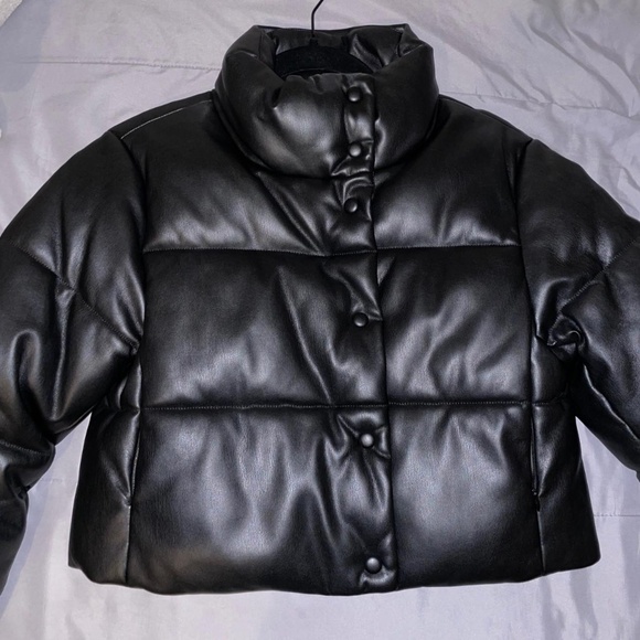 Mango Quilted Faux Leather Puffer Black - Picture 3 of 8